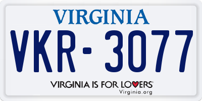VA license plate VKR3077