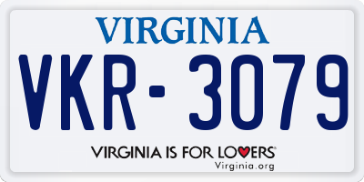 VA license plate VKR3079