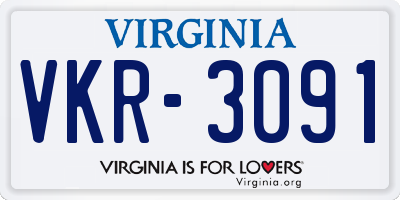 VA license plate VKR3091