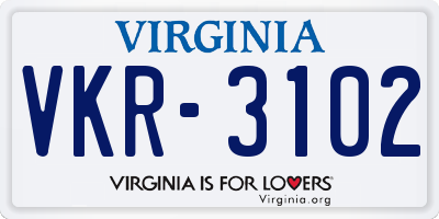 VA license plate VKR3102