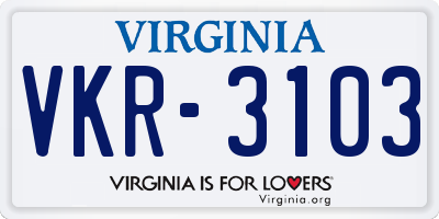 VA license plate VKR3103