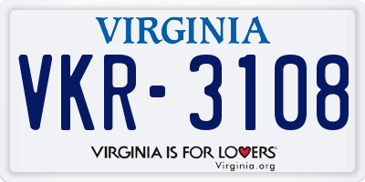 VA license plate VKR3108