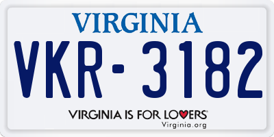 VA license plate VKR3182