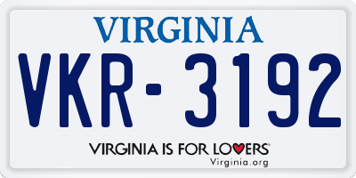 VA license plate VKR3192