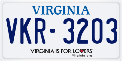 VA license plate VKR3203