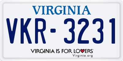 VA license plate VKR3231