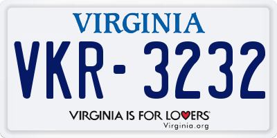 VA license plate VKR3232