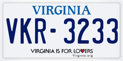 VA license plate VKR3233