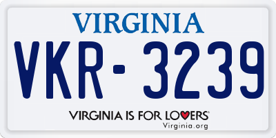 VA license plate VKR3239