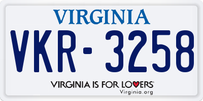 VA license plate VKR3258