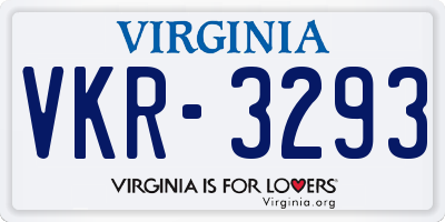 VA license plate VKR3293