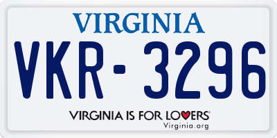 VA license plate VKR3296