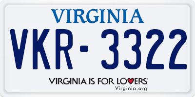 VA license plate VKR3322