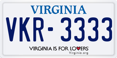 VA license plate VKR3333