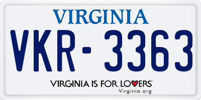 VA license plate VKR3363