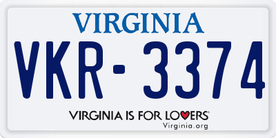 VA license plate VKR3374