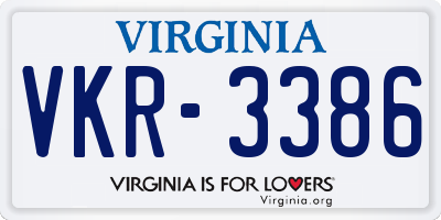 VA license plate VKR3386