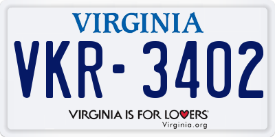 VA license plate VKR3402
