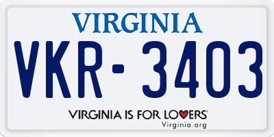 VA license plate VKR3403