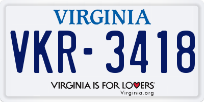 VA license plate VKR3418