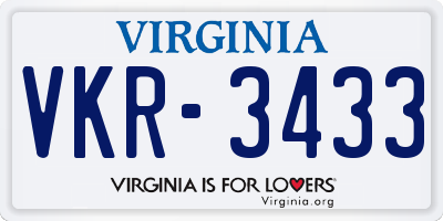 VA license plate VKR3433
