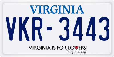 VA license plate VKR3443