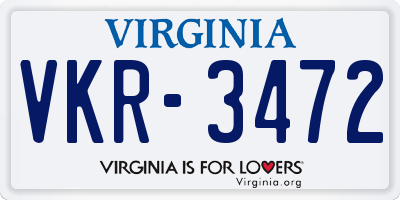 VA license plate VKR3472