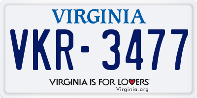 VA license plate VKR3477