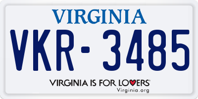 VA license plate VKR3485