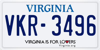 VA license plate VKR3496