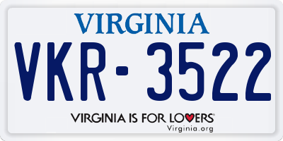 VA license plate VKR3522