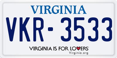 VA license plate VKR3533