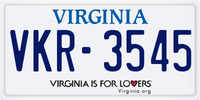 VA license plate VKR3545