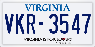 VA license plate VKR3547