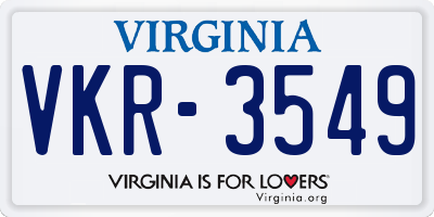 VA license plate VKR3549