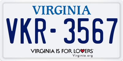 VA license plate VKR3567