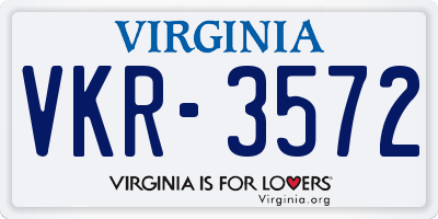 VA license plate VKR3572
