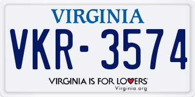 VA license plate VKR3574