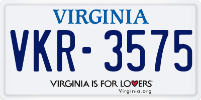 VA license plate VKR3575