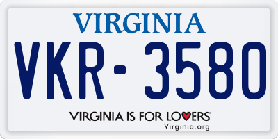 VA license plate VKR3580