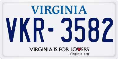 VA license plate VKR3582