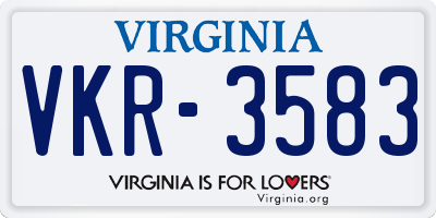 VA license plate VKR3583