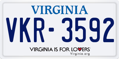 VA license plate VKR3592