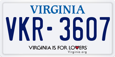 VA license plate VKR3607
