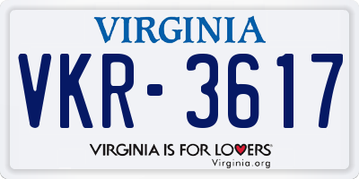 VA license plate VKR3617
