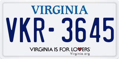 VA license plate VKR3645