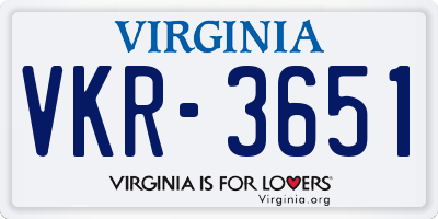 VA license plate VKR3651