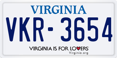 VA license plate VKR3654