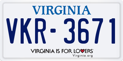 VA license plate VKR3671