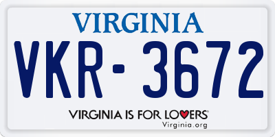 VA license plate VKR3672